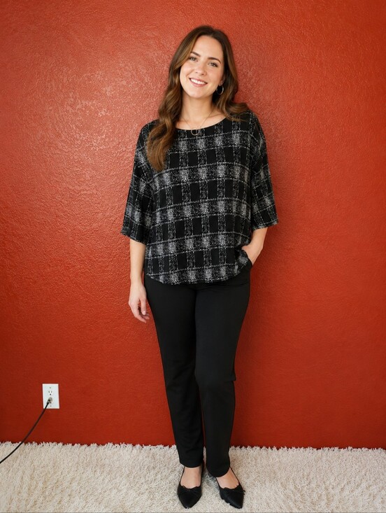 Adyson Parker Tops - Adyson Parker Black and White Patterned Ribbed Top